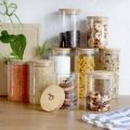 Bote 800 ml Vidrio con tapa de madera bambu-PANDOO